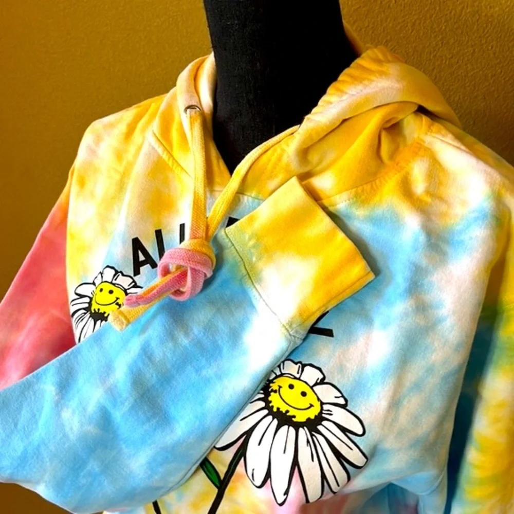 BY SAMII RYAN pastel tie dyed hoodie sweatshirt with smiling daisy small xlarge - Picture 9 of 16